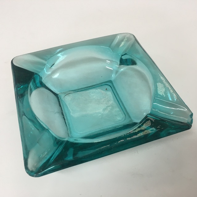 ASHTRAY, Glass - Aqua Blue Square